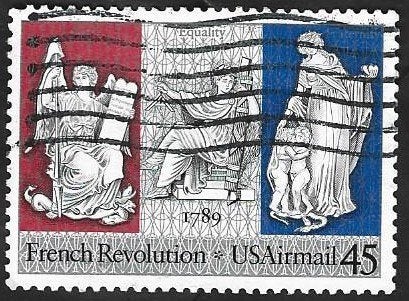 1 Postzegel 1989 Gezamenlijke uitgifte Frankrijk en USA, Ophalen of Verzenden, Gestempeld, Noord-Amerika
