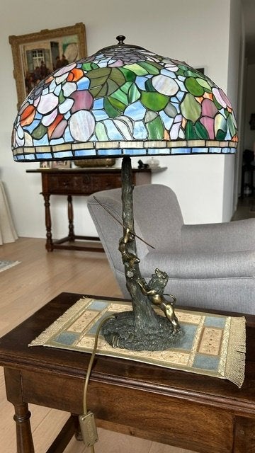 Prachtige Tiffany lamp - Bronzen voet, Antiek en Kunst, Ophalen
