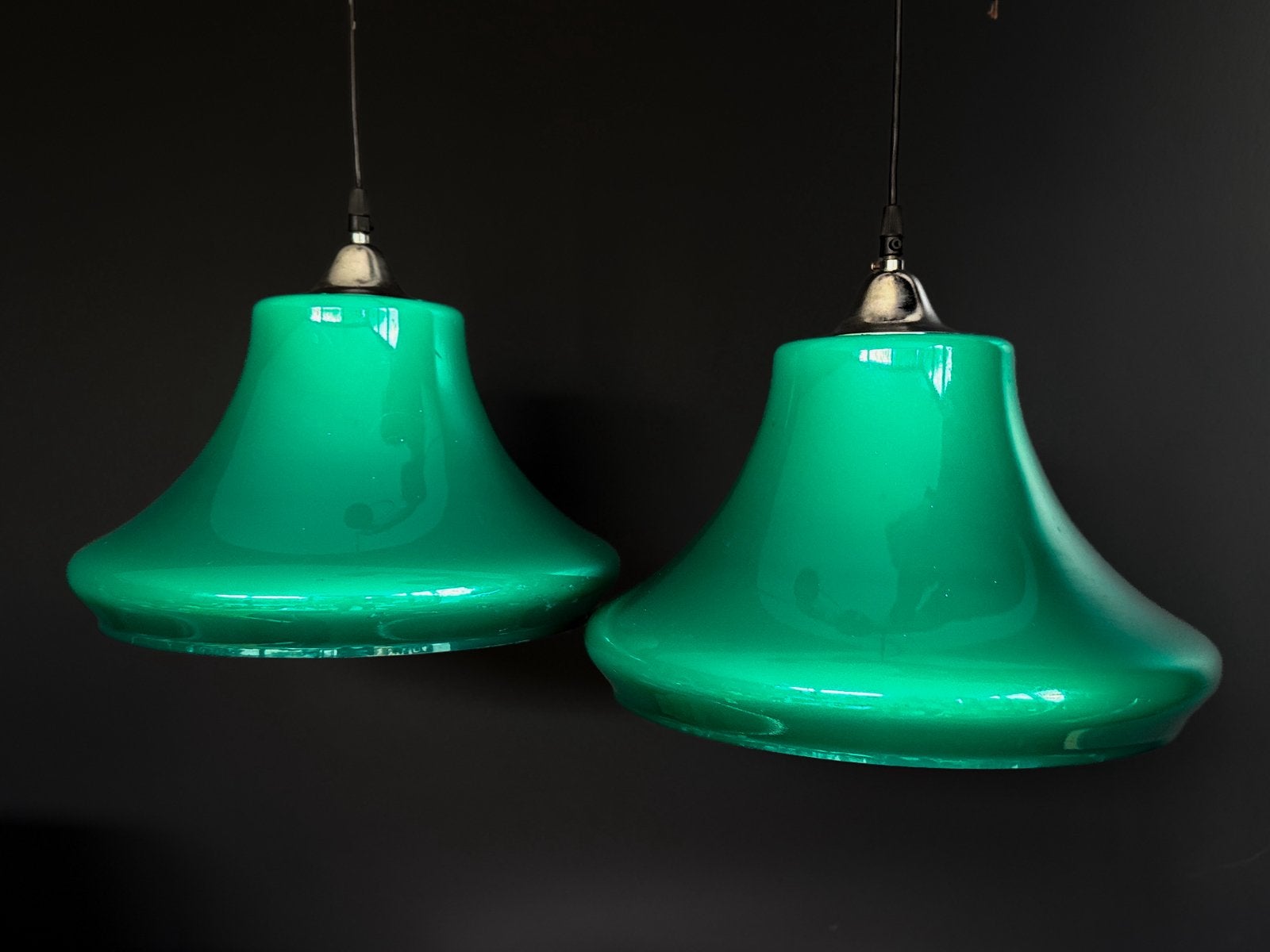 Vintage retro hanglampen – groene kunststof, Ophalen of Verzenden, Gebruikt, Kunststof