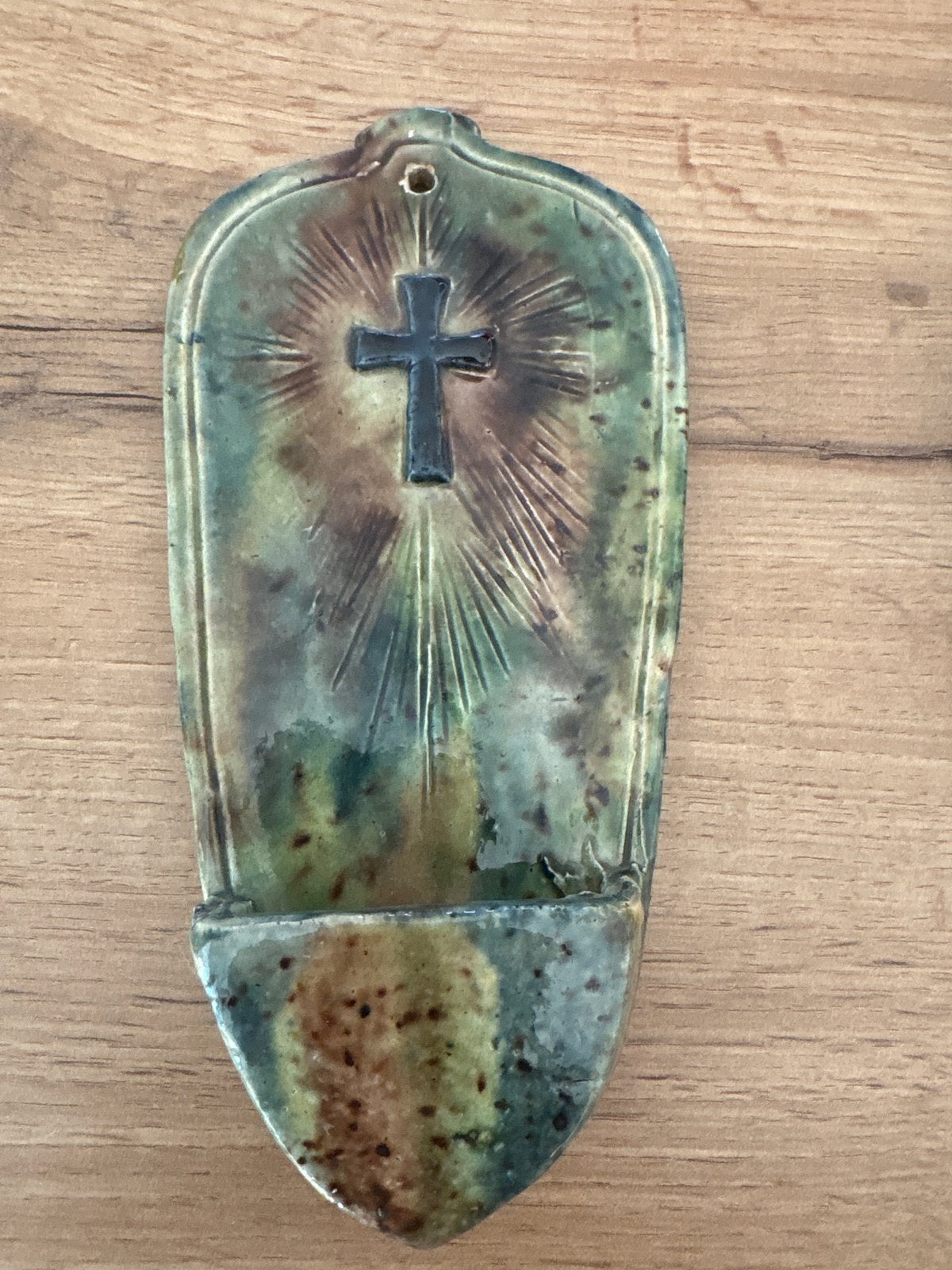 Bénitier Mural Céramique Flammée Vintage 21,5cm, Enlèvement ou Envoi, Utilisé