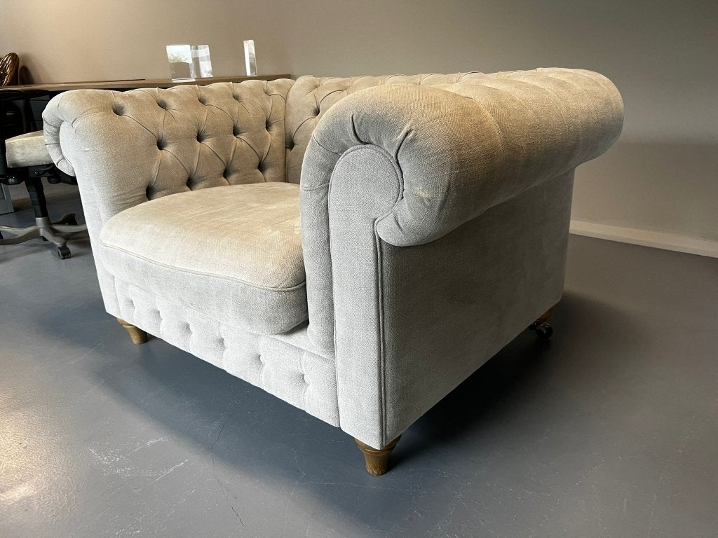 CHESTERFIELD FAUTEUIL – BEIGE STOF | EIGENTIJDS DESIGN, Ophalen, Nieuw, Hout