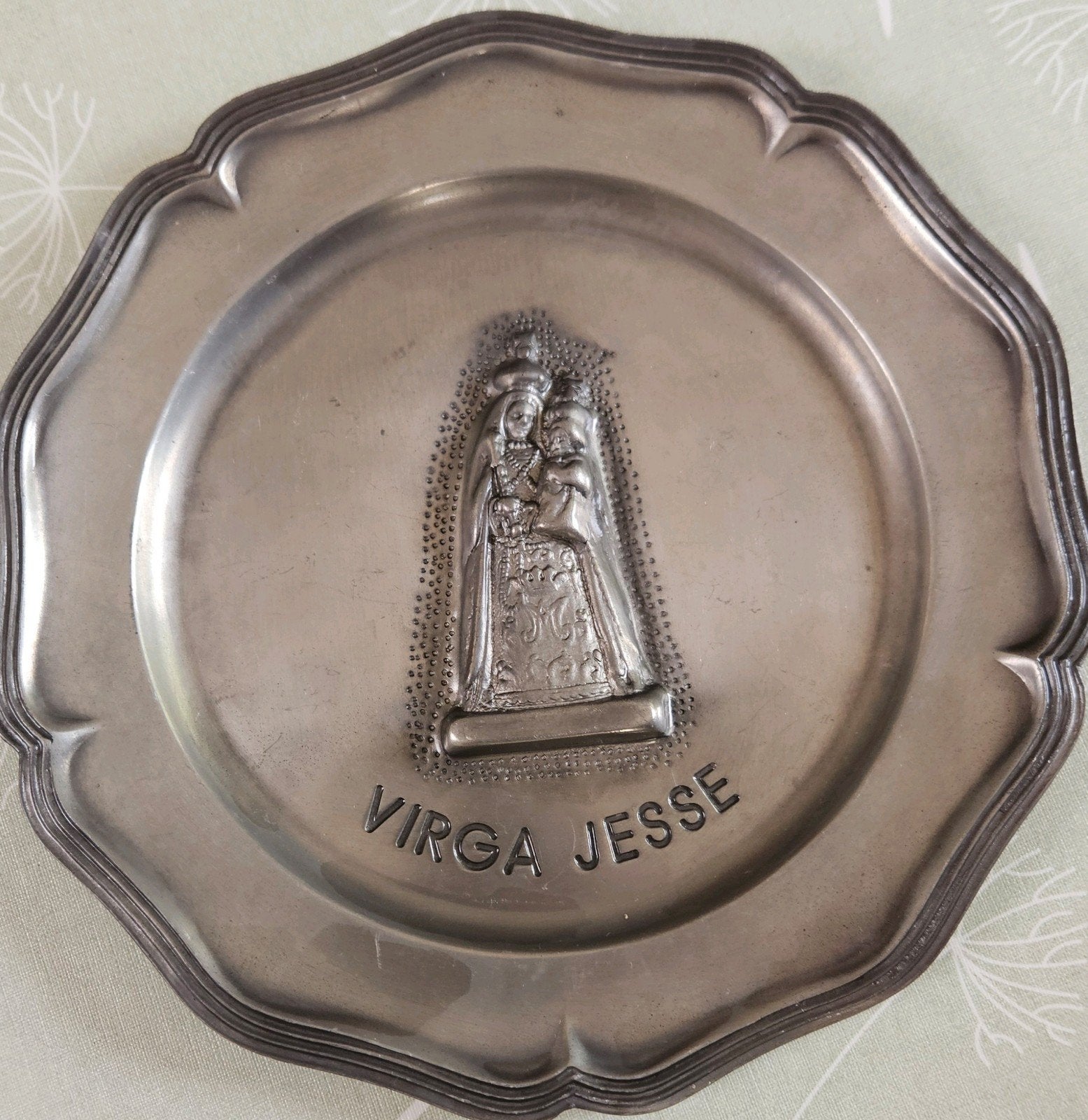 Tinnen sierbord Virga Jesse, Antiek en Kunst, Antiek | Tin, Ophalen of Verzenden