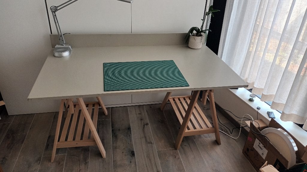 Tekentafelblad met schragen, Ophalen, Gebruikt