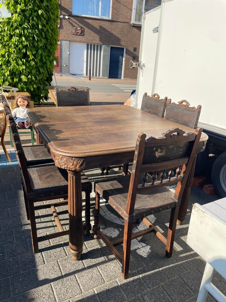 Antieke tafel met stoelen, Antiek en Kunst, Ophalen