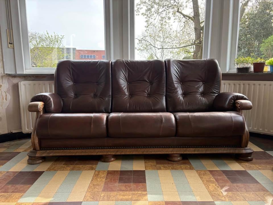 Lederen zetel 1 x 3zit en 2 x 1zit, Huis en Inrichting, Zetels | Complete zithoeken, Ophalen, Zo goed als nieuw, Leer