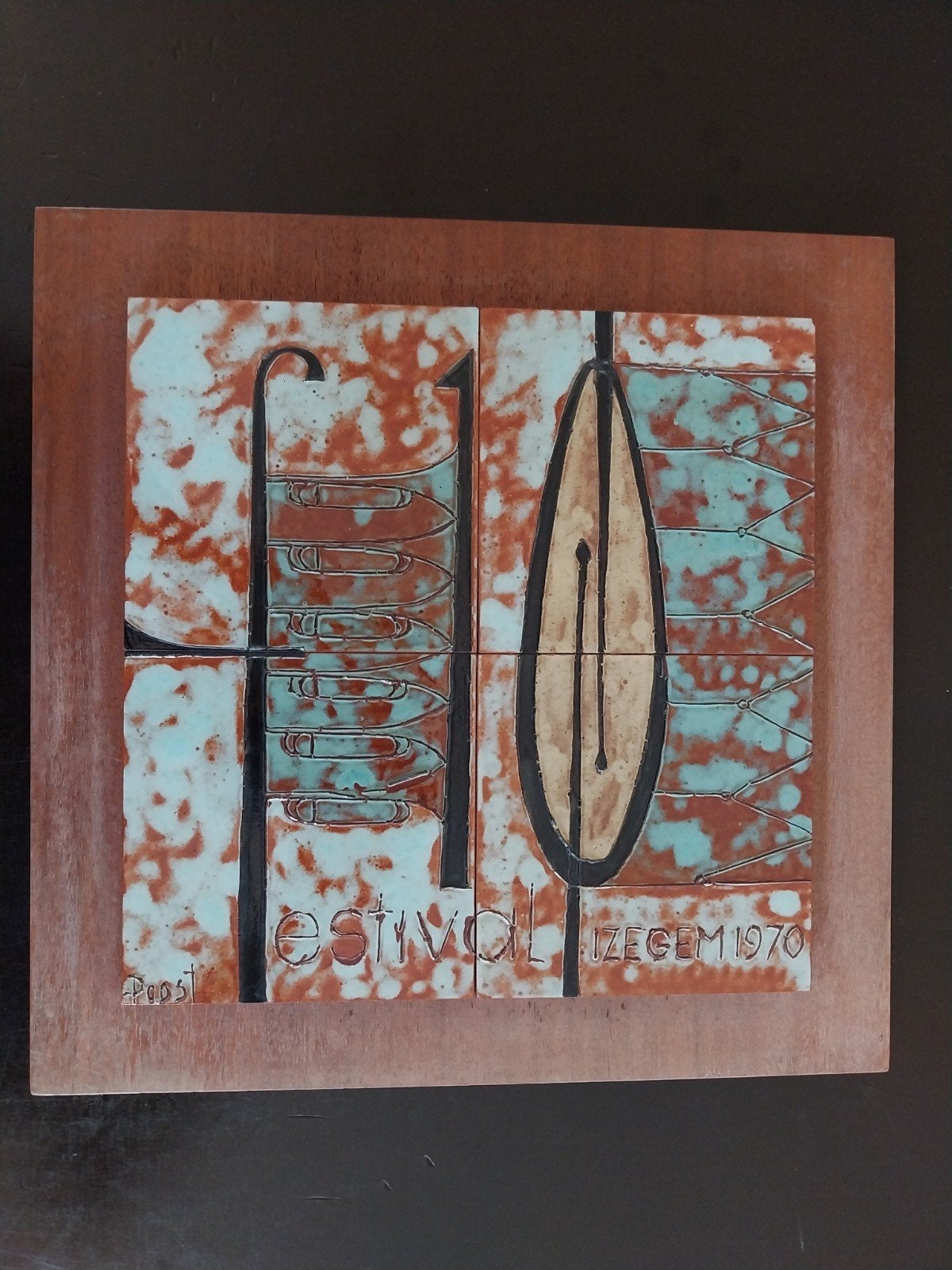 "Gesigneerd keramisch reliëf Pierre Oosterlinck (Poost), Antiek en Kunst, Kunst | Schilderijen | Abstract, Ophalen of Verzenden