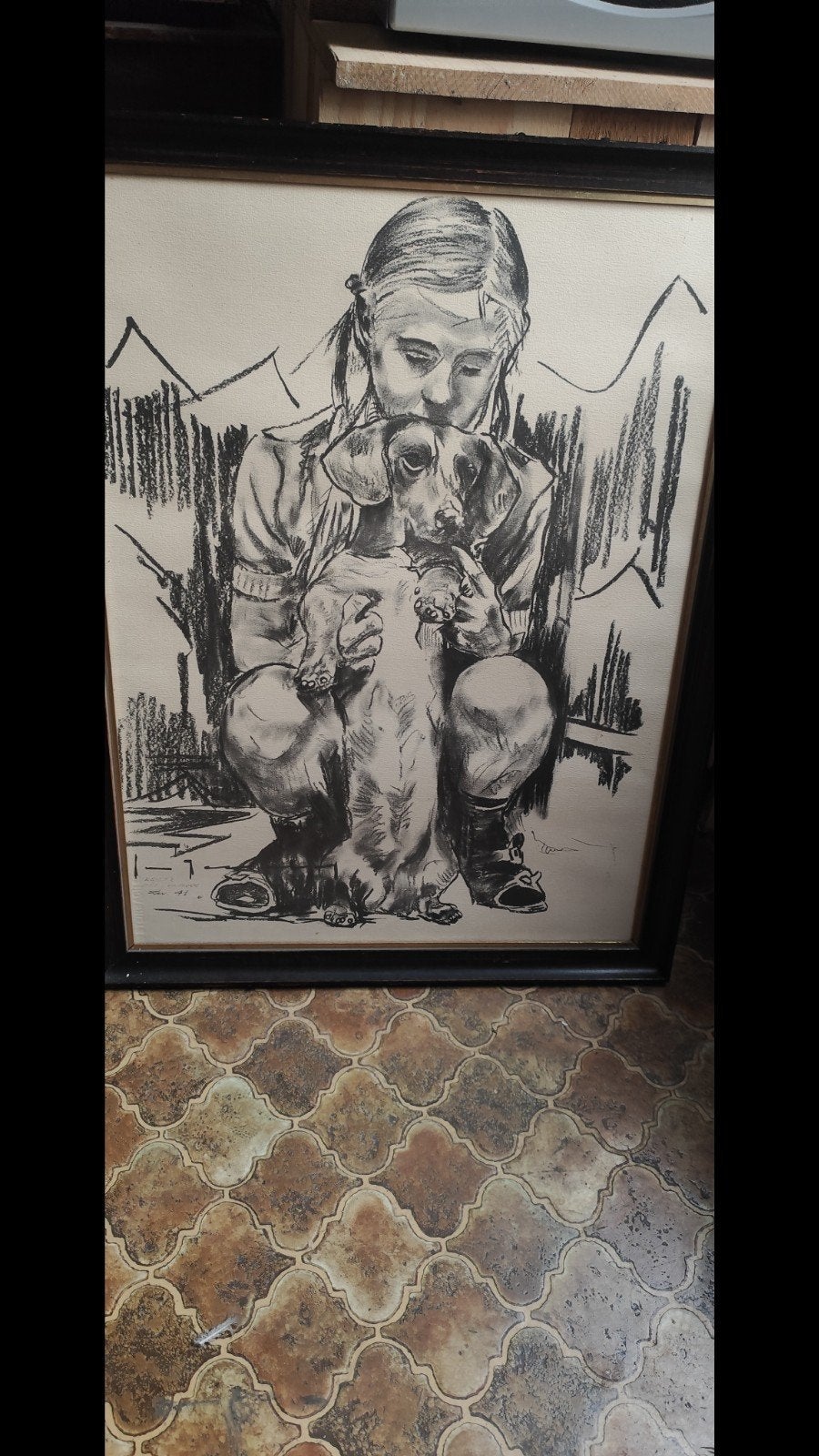 Stefaan Tessely houtskool kunst, Antiek en Kunst, Ophalen, Ets, Houtskooltekening, Ingelijst