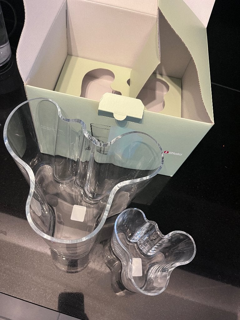 Iittala Alvar Aalto Vaas 160mm + Vaas 95mm Helder, Ophalen, Zo goed als nieuw, Transparant, Glas