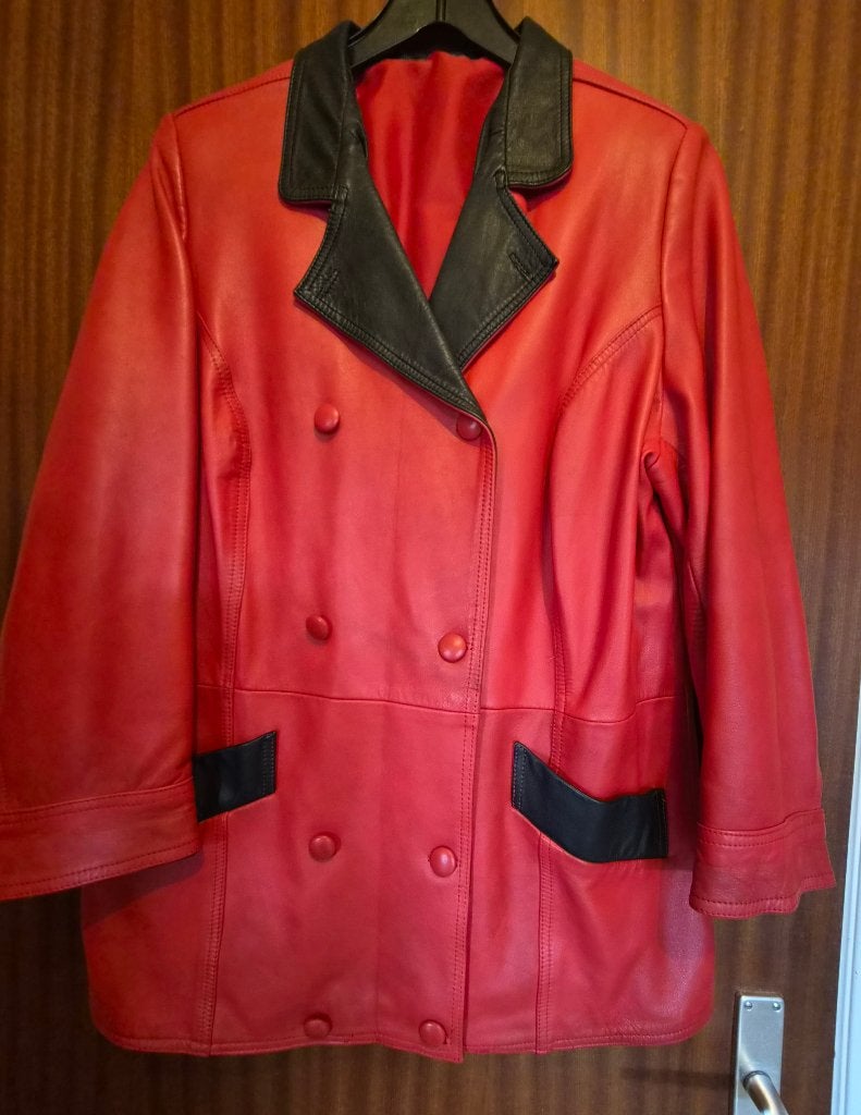 Veste croisée en cuir rouge vif, Rouge, Taille 38/40 (M), Sans marque, Enlèvement