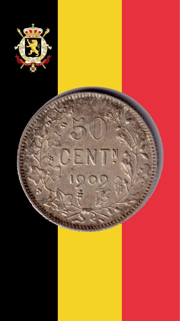 50 cent 1909 VL (punt) - Leopold II (kwaliteit!), Verzenden, Zilver, Losse munt, Zilver