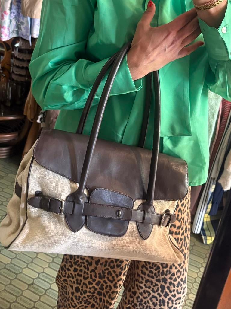ABRO schoudertas canvas en leder, Handtassen en Accessoires, Tassen | Damestassen, Ophalen of Verzenden, Zo goed als nieuw
