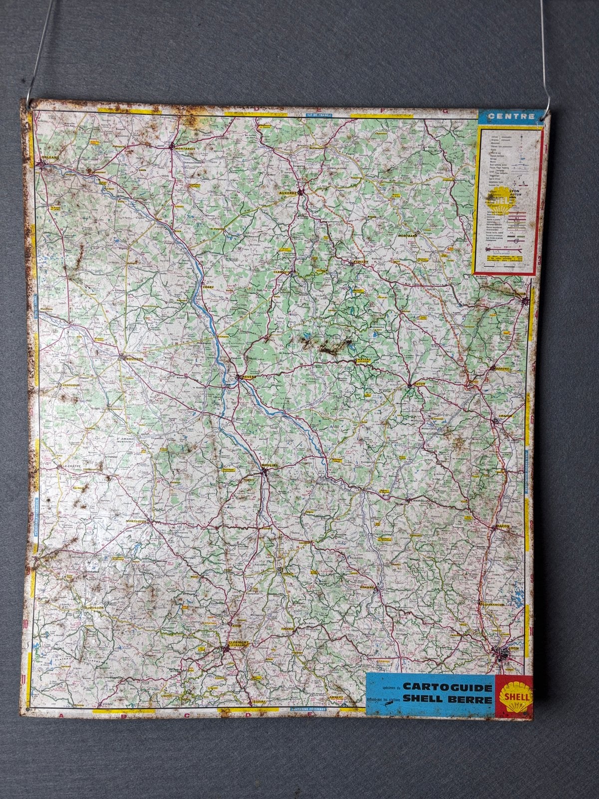 Shell blikken landkaart Centrum Frankrijk 46 x54cm, Verzamelen, Ophalen of Verzenden, Gebruikt, Reclamebord
