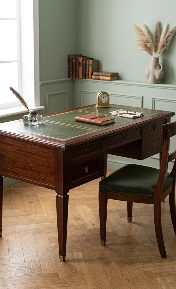 Prachtig Antiek Mahoniehouten Bureau met Groen Lederen Top, Antiek en Kunst, Ophalen