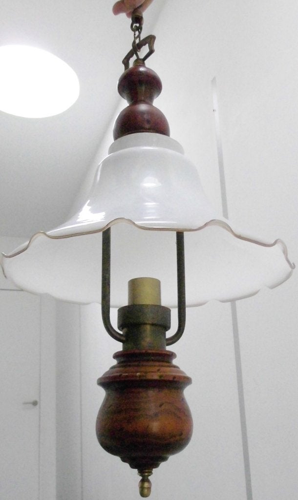 Zeer mooie Quinquet hangende kroonluchter, Ophalen, Zo goed als nieuw, Glas, Vintage