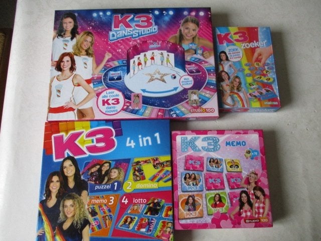 K3 dansstudio +K3 memo + k3 zoeker + k3 , vier in 1, Hobby en Vrije tijd, Drie of vier spelers, Ophalen of Verzenden, Gebruikt