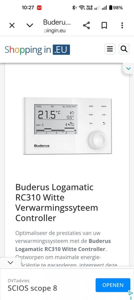Thermostaat RC310 wit Buderus , nieuw in ongeopende verpakki, Ophalen