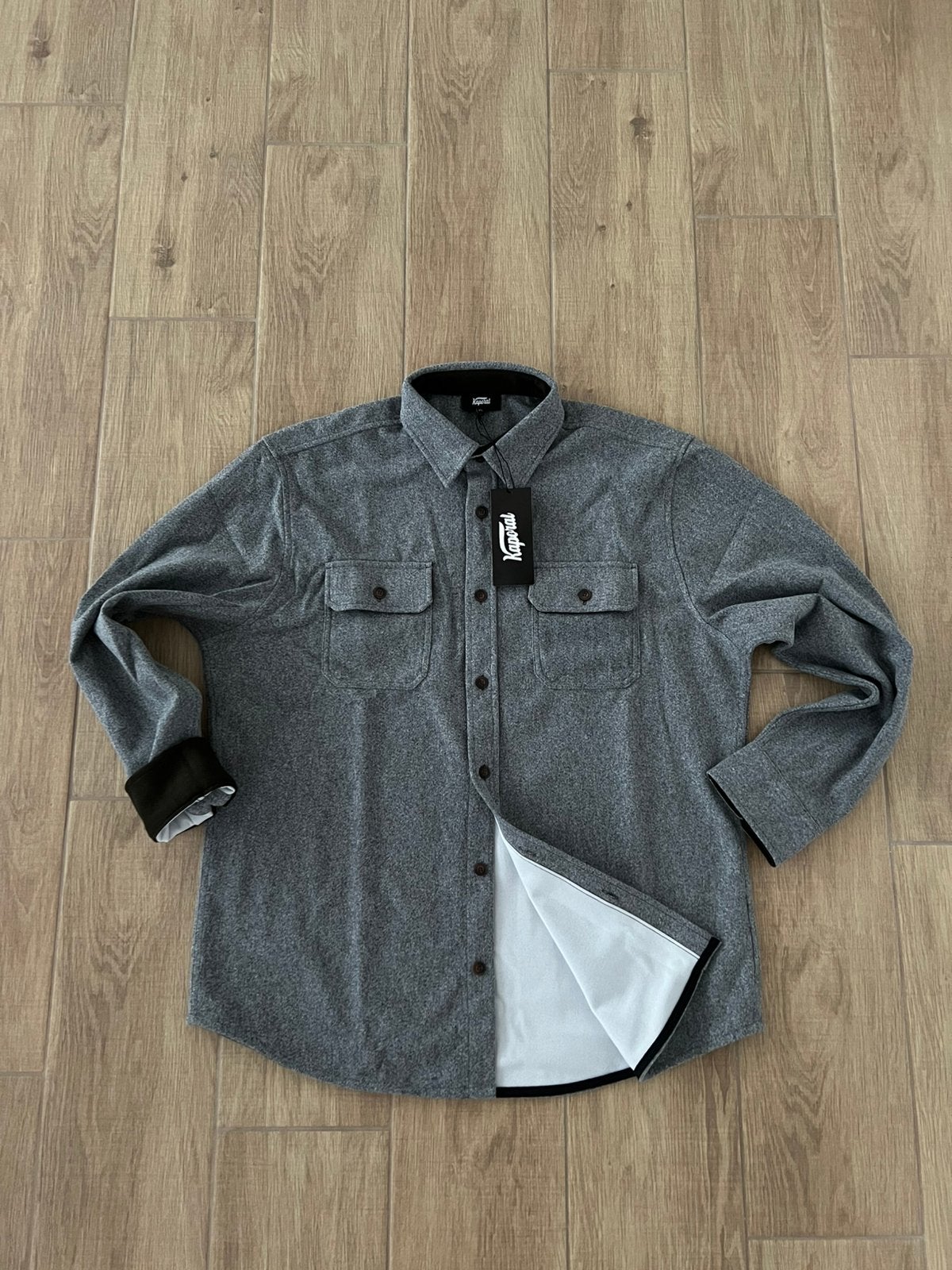 Kaporal overhemdvest met grijs woleffect XL borstzakken, Ophalen of Verzenden, Zo goed als nieuw, Grijs, Halswijdte 43/44 (XL)