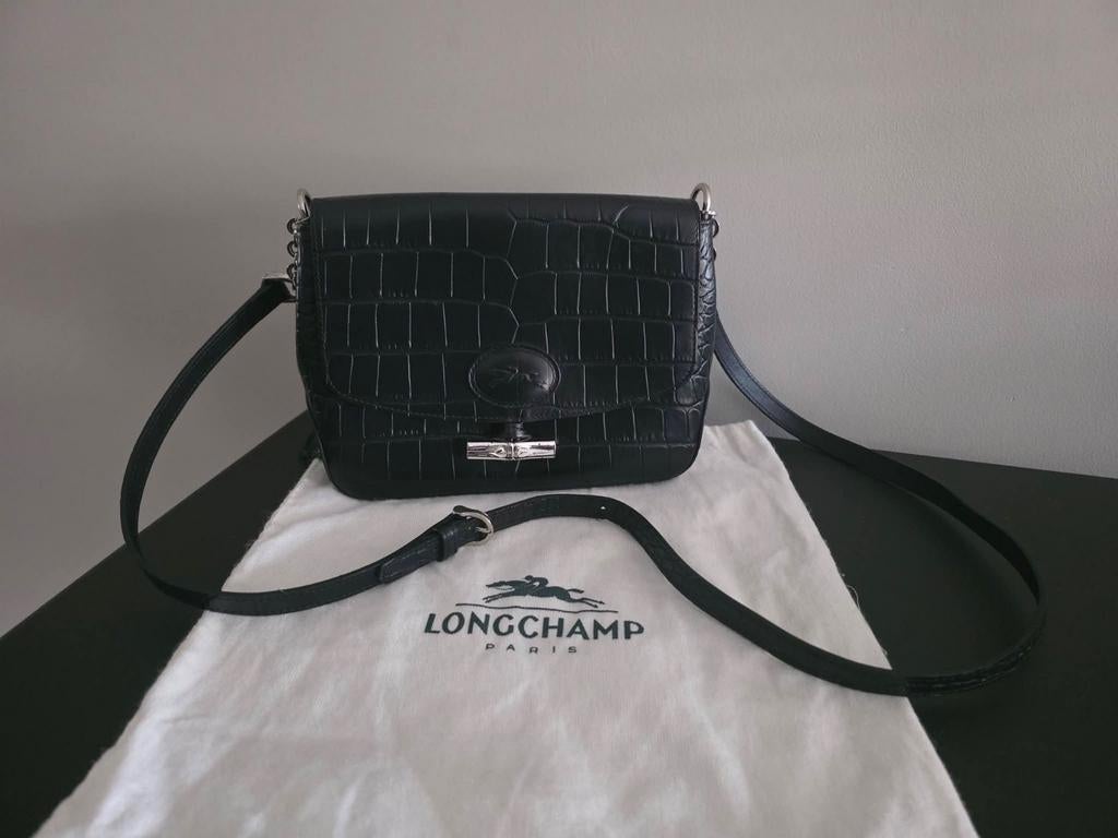 Zwarte LONGCHAMP Roseau handtas gemaakt van krokodillenleer, Bijoux, Sacs & Beauté, Sacs | Sacs Femme, Comme neuf, Sac à bandoulière