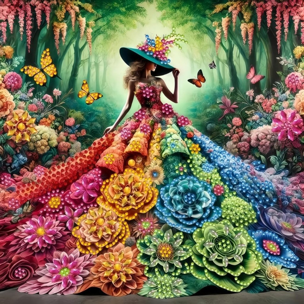 Peinture au diamant 50x40cm, fleurs, femme, n 951, Neuf, Multicolore, Diamond painting, Natuur en Bloemen