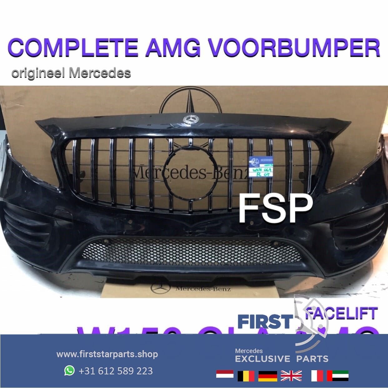 W156 X156 GLA AMG GT VOORBUMPER ZWART FACELIFT COMPLEET 2013, Gebruikt, -, Voor, Ophalen of Verzenden