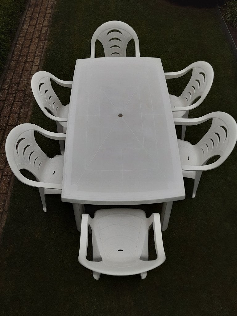 Tuintafel en tuinstoelen, Tuin en Terras, Tuintafels, Ophalen, Gebruikt, Rechthoekig, Plastic