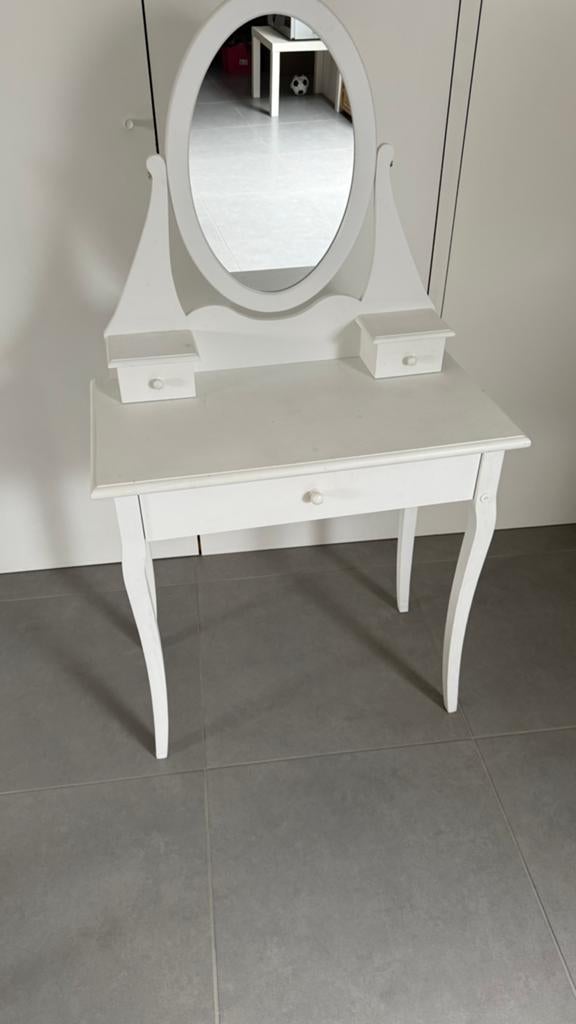 Witte make-up tafel / kaptafel met spiegel en stoel, Maison & Meubles, Tables | Coiffeuses, Enlèvement, Utilisé, 50 à 100 cm, 100 à 150 cm