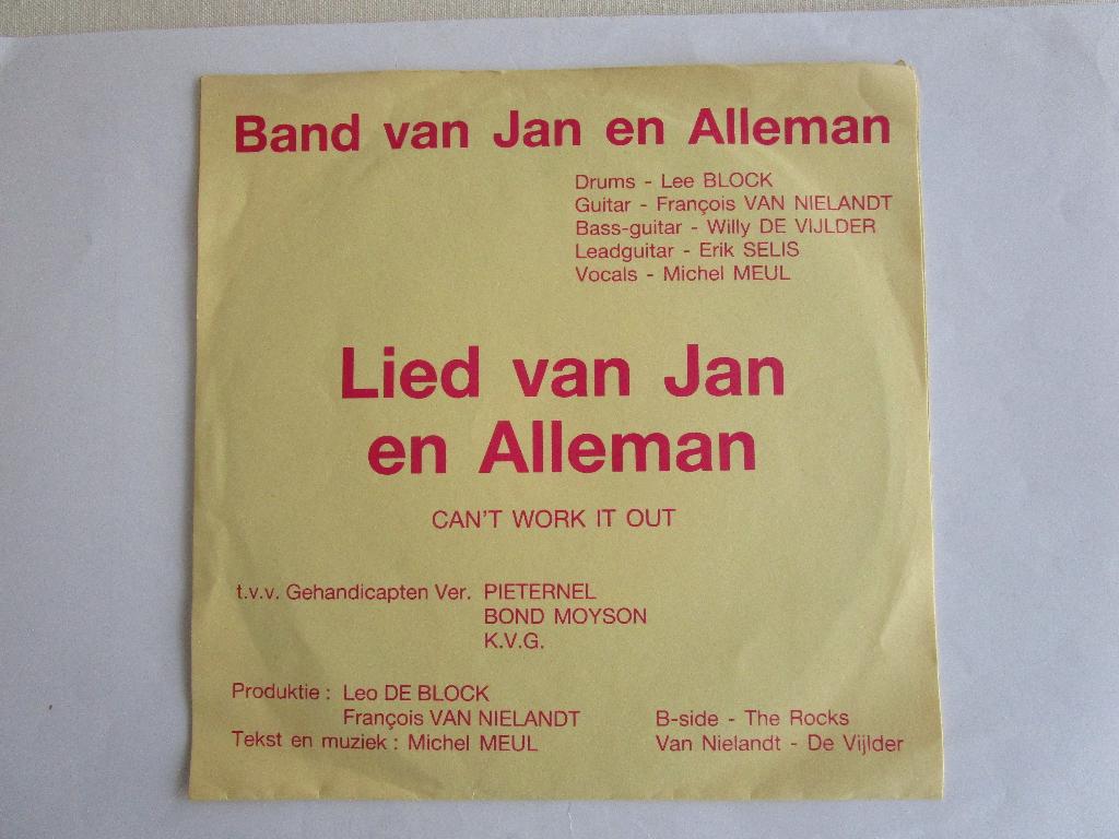 Band van Jan & alleman : Lied van Jan & alleman.1985 Belpop., Fotohoes, 7 inch, Single, Ophalen of Verzenden