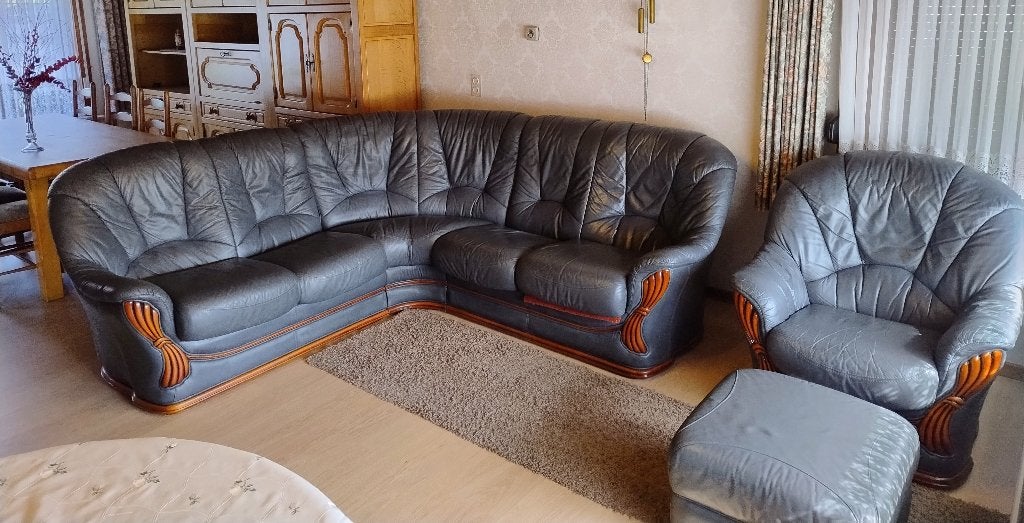 Lederen salon, Huis en Inrichting, Zetels | Complete zithoeken, Ophalen, Gebruikt, Leer