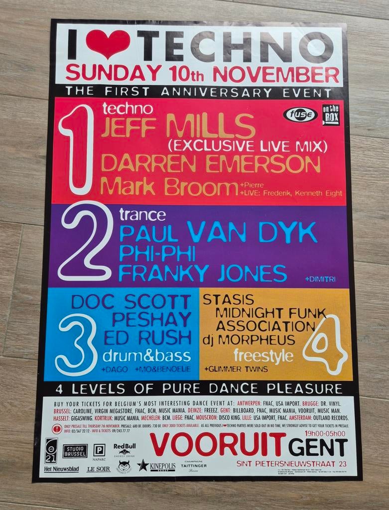 Affiches de concerts I love Techno, Collections, Posters & Affiches, Comme neuf, Musique, Enlèvement ou Envoi