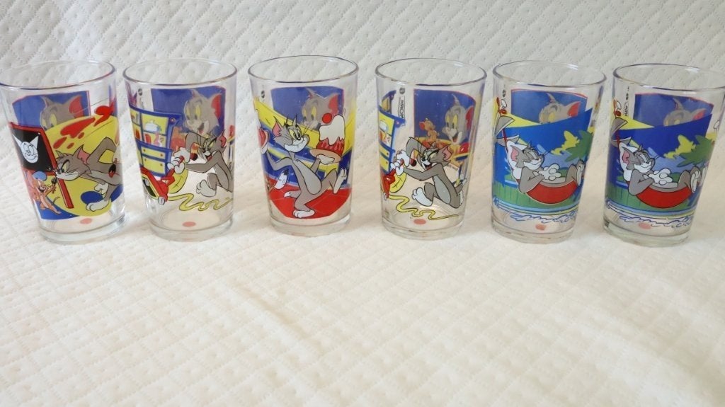 Vintage glaasjes Tom & Jerry, Glas of Glazen, Gebruikt, Vintage, Ophalen of Verzenden