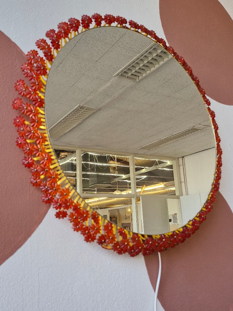 Vintage design bloemenspiegel Emil Stejnar 60s, Enlèvement, Utilisé, Rond