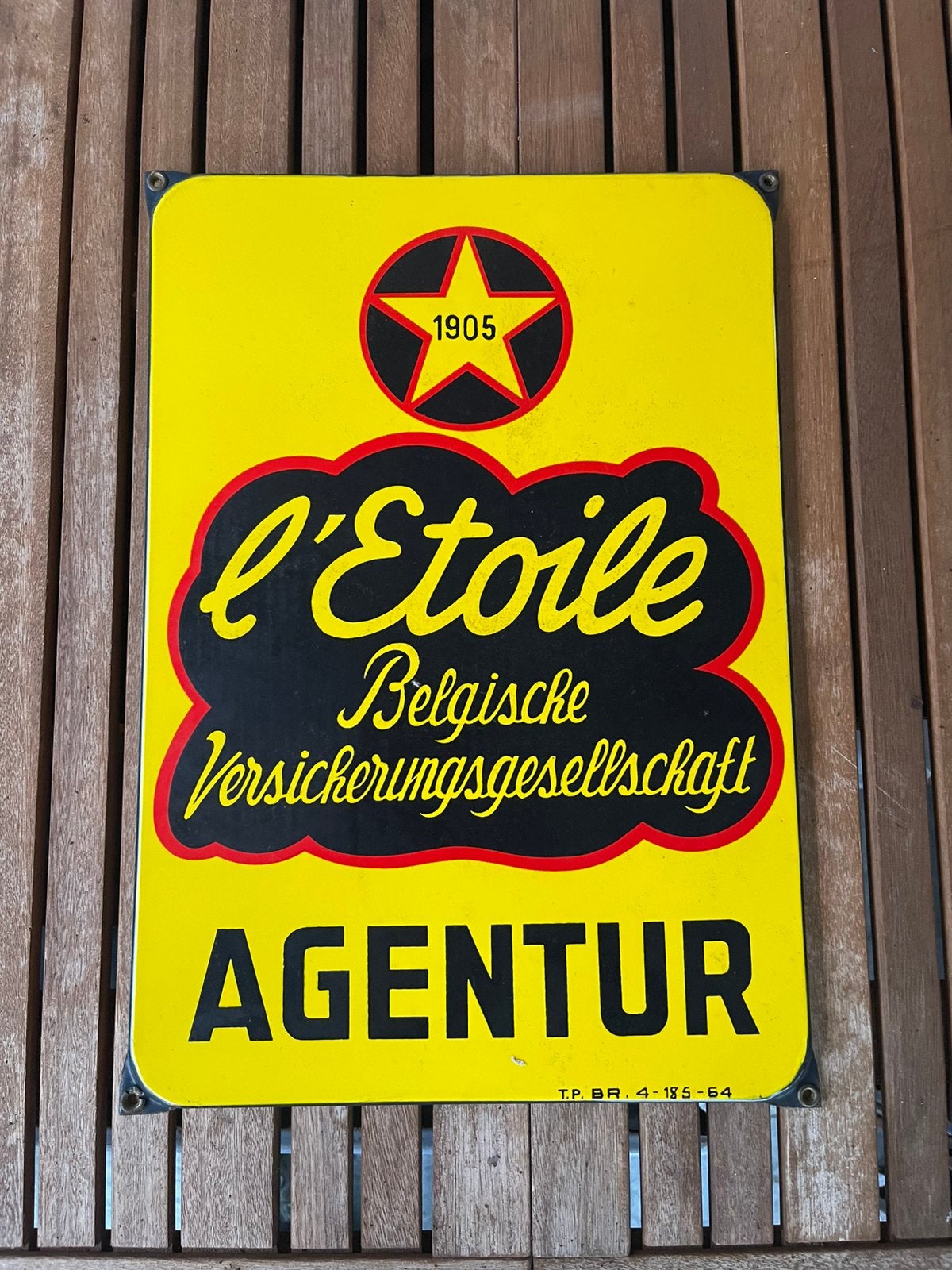 Emaille bord l’etoile verzekeringen, Ophalen, Gebruikt, Reclamebord