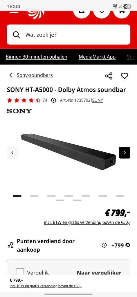 Sony HT-A5000 Dolby Atmos Soundbar, Ophalen