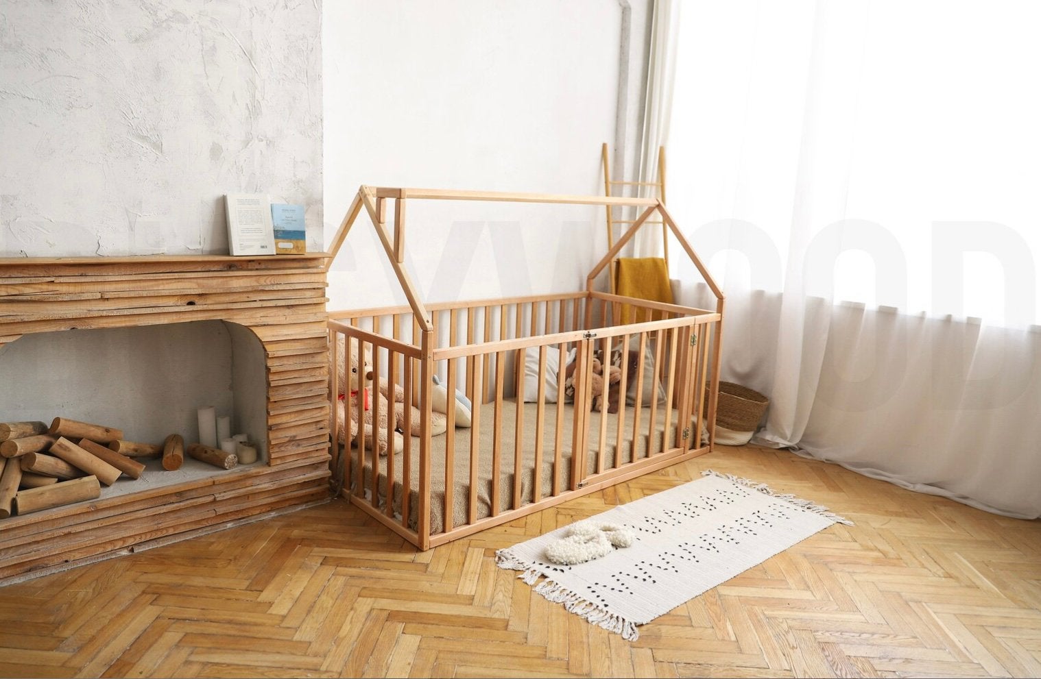 Bedhuisje vloerbed, Kinderen en Baby's, Kinderkamer | Bedden, Ophalen, Zo goed als nieuw, Lattenbodem