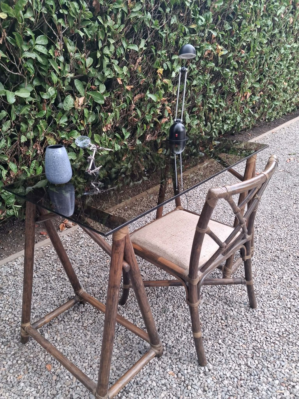 vintage bureau van bamboe/rotan | Maugrion Editions, Tuin en Terras, Ophalen, Zo goed als nieuw, Rotan