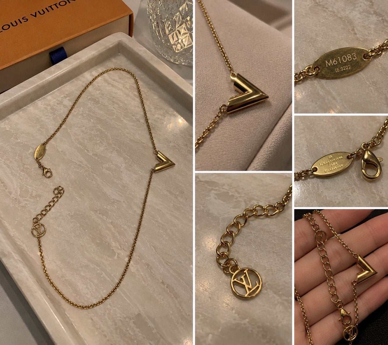 Goudkleurige Louis Vuitton ketting met V-hanger, Bijoux, Sacs & Beauté, Enlèvement ou Envoi, Comme neuf