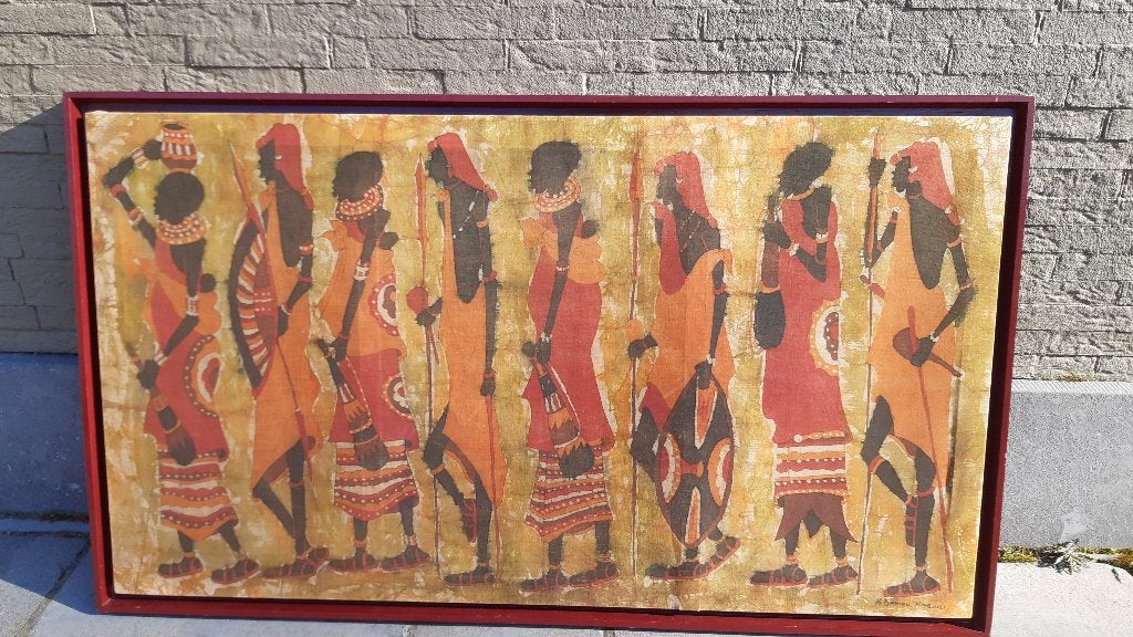 batik africain traditionnel R Bamau Kabuki, Antiquités & Art, Art | Art non-occidental, Enlèvement ou Envoi, Peint