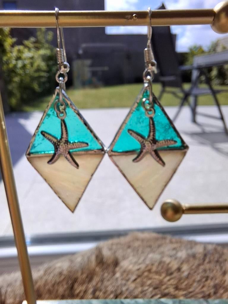 Oorbellen Zeester, Handtassen en Accessoires, Oorbellen, Verzenden, Beige, Glas