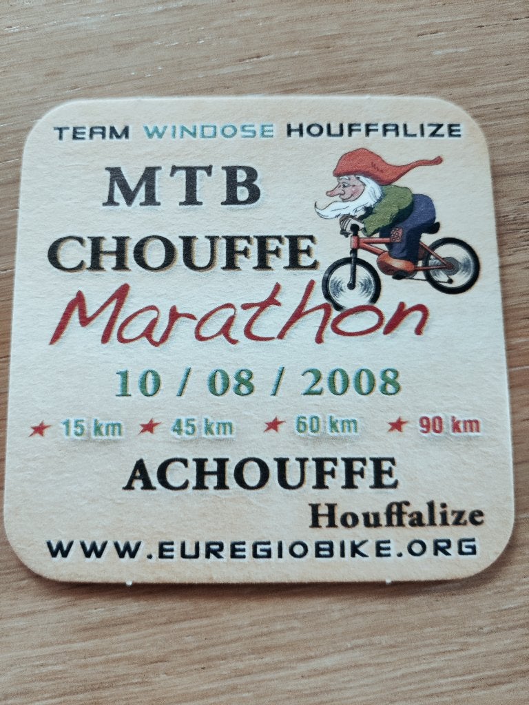 Bierviltje La Chouffe (R/V: marathon 2008), Verzamelen, Ophalen of Verzenden, Zo goed als nieuw, Viltje(s), Overige merken