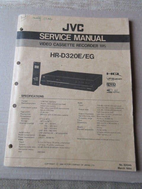 Manuel de service Magnétoscope JVC HR-D320E/EG N82046, TV, Hi-fi & Vidéo, Envoi, Utilisé, Lecteur ou enregistreur VHS