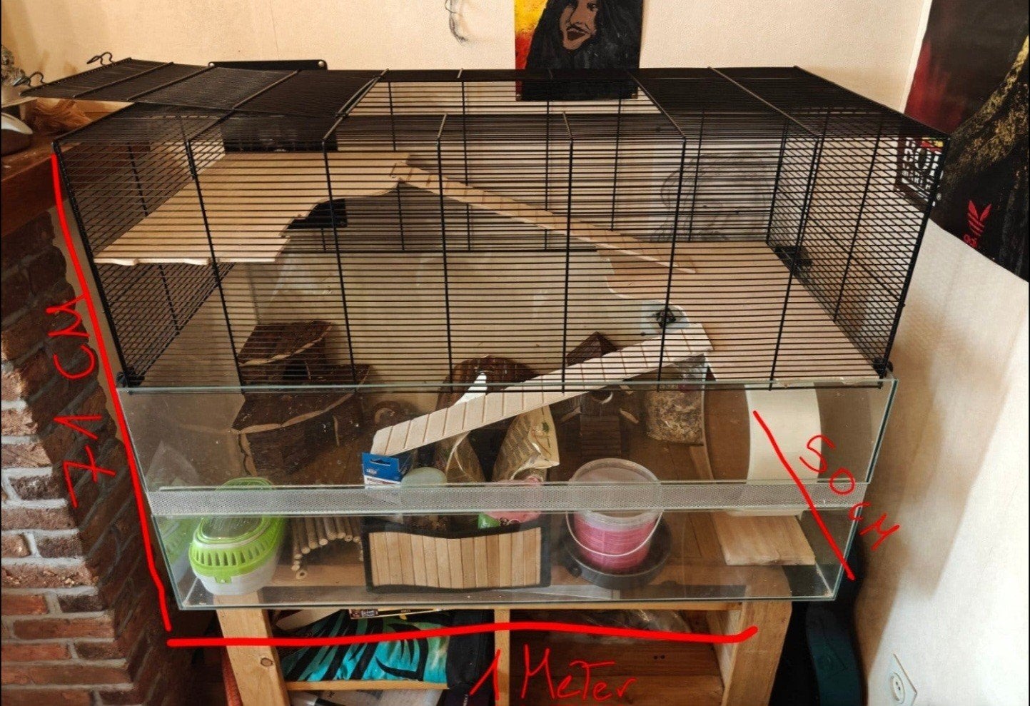 Luxe Hamsterkooi (Glas/Tralies) 100cm Nieuwstaat + Véél Toeb, Ophalen, Kooi, 60 tot 90 cm, Zo goed als nieuw