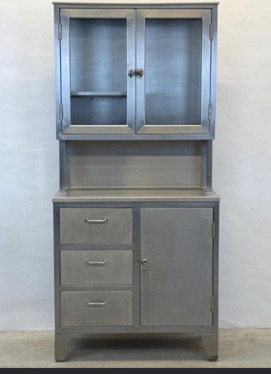 Inox medische kabinetkast, Huis en Inrichting, Kasten | Buffetkasten, Ophalen, Gebruikt, 50 tot 100 cm, Glas