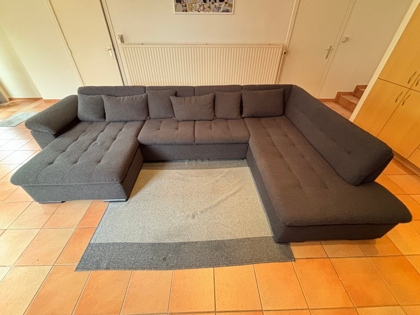 Hoekbank 5-zits met chaise longue, velvet zwart, links, Huis en Inrichting, Ophalen, Zo goed als nieuw