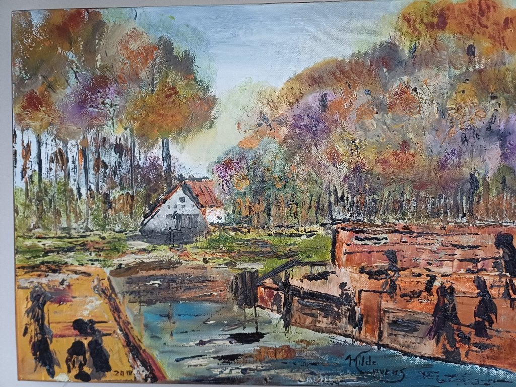 Schilderij 'sashuis' olieverf paletmes, nieuw., Ophalen, Olieverf