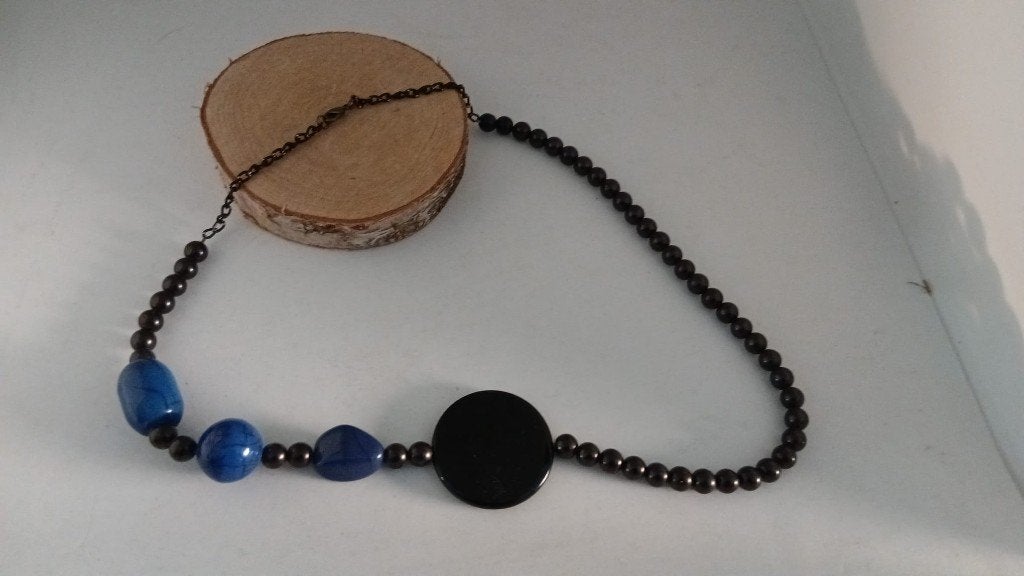 halsketting zwart/blauw, Bijoux, Sacs & Beauté, Colliers, Enlèvement, Comme neuf, Noir