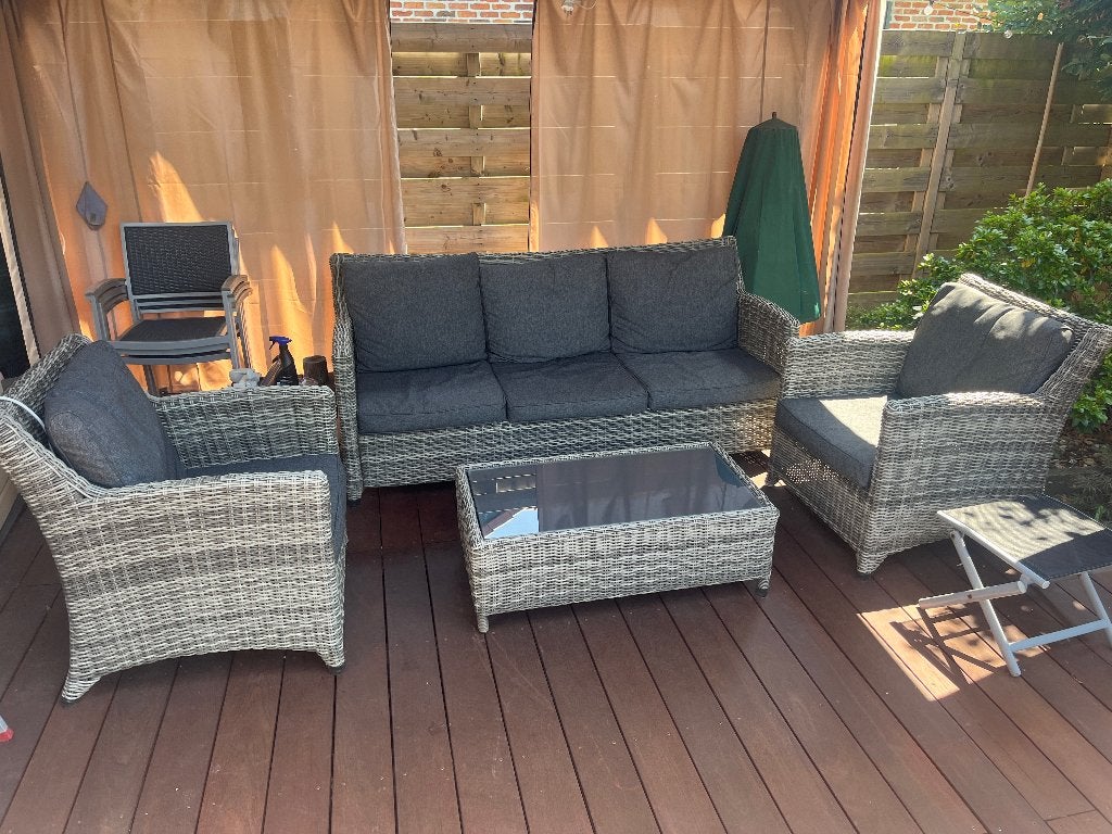 Set de salon 3 +1+ 1 + table, Jardin & Terrasse, Ensembles de jardin, Comme neuf, Sets de jardin, Osier, 5 places, Banque, Table d'appoint