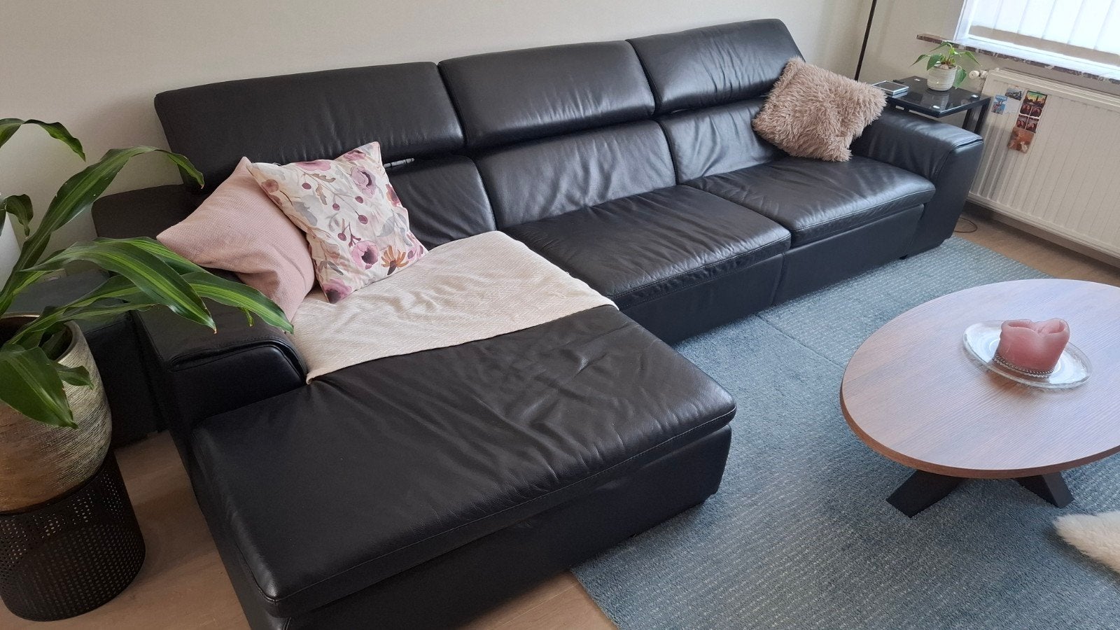 Zwarte lederen zetel met love seat, Enlèvement, Cuir