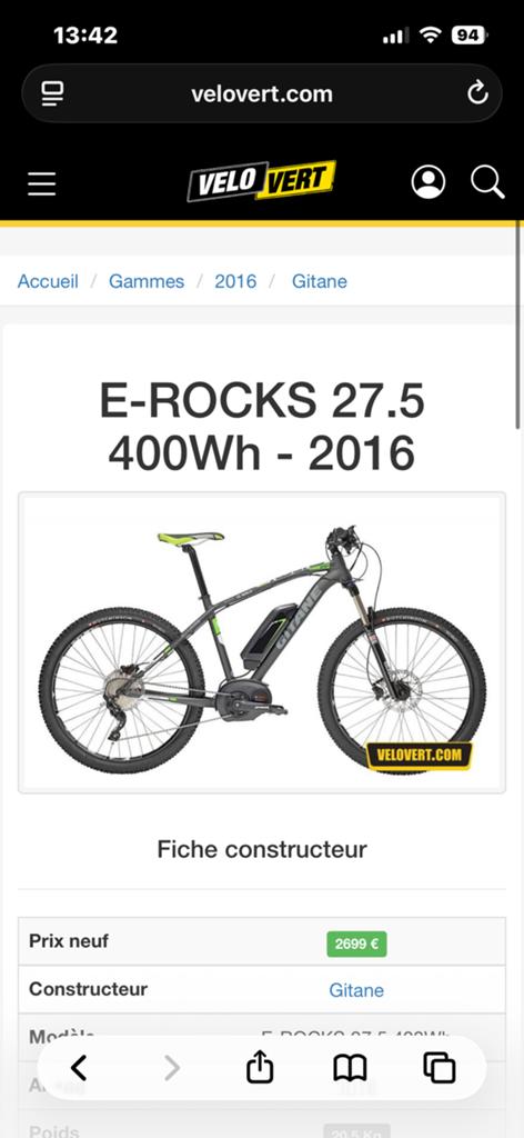 Vtt électrique Gitane e Rocks, Autres marques, Enlèvement, Utilisé, Hommes