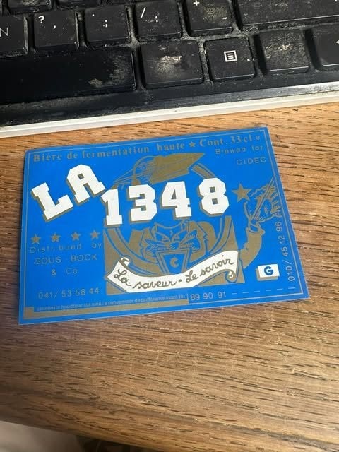étiquette de bière la 1348 distribuée par sous bock & Co, Enlèvement ou Envoi, Neuf, Autres types, Autres marques
