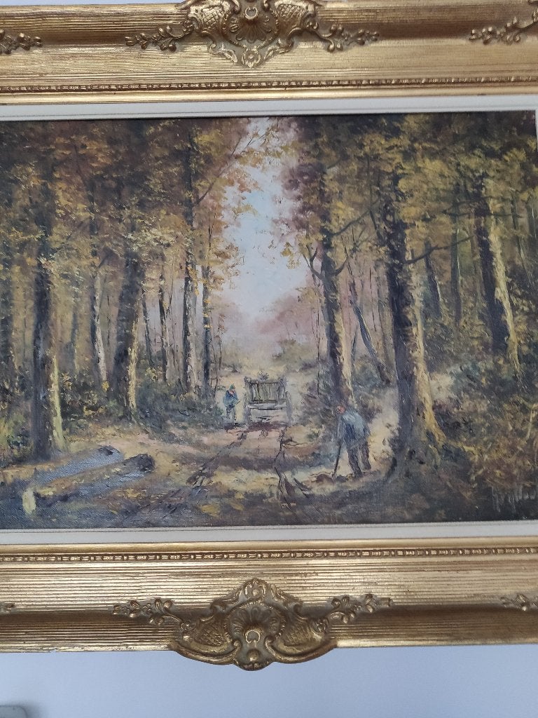 Tableau Huile sur Toile - Henri Wouters - Scène de sous-bois, Autres sujets, Peinture à l'huile, Signé, Enlèvement